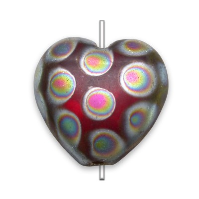 Siam Peacock Matt Heart 16x15mm Pressed Czech Glass Bead