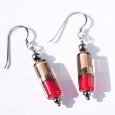 Siam Red & Beige Glass Bead Harmony Earrings