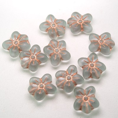Smoked Sapphire Matt Flower 14/12mm Pressed Czech Glass Bead