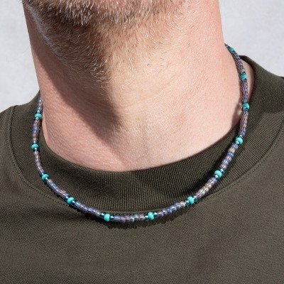 Spirit - Traditional Dark Stripes Matt and Rainbow - Czech Glass Bead Necklace.