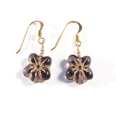 Star Flower Lilac Matt Gold Bead Earrings - Sterling Silver (Gold Finish) components.