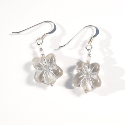 Star Flower Silver Grey with silver detail Earrings - Sterling Silver components.