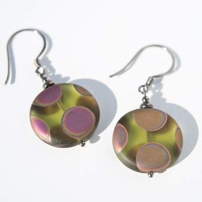 Sterling silver – black finish Olivine Peacock Disc Earrings