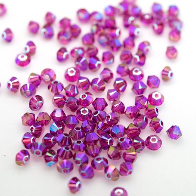 Swarovski 5328 Xilion Bead 3mm Fuchsia (502) Shimmer2 Bicone.