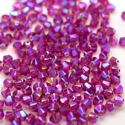 Swarovski 5328 Xilion Bead 4mm Fuchsia (502) Shimmer2 Bicone.