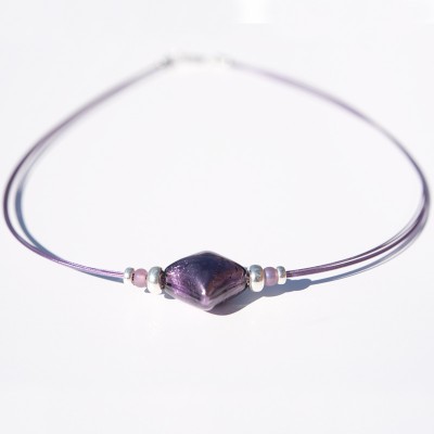 Tanzanite Artisan glass bead Necklace