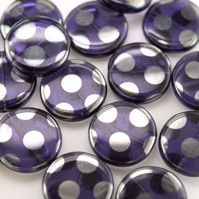 Tanzanite Disc 17mm With Silver Peacock Spots  Pressed Glass Bead - Retail system