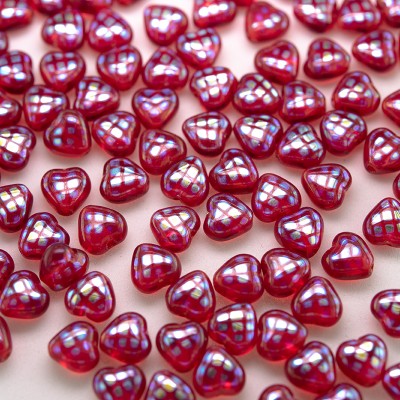 50 Czech Pressed Glass Heart Beads – Transparent Ruby Red, 8mm, 0.9-1mm Hole