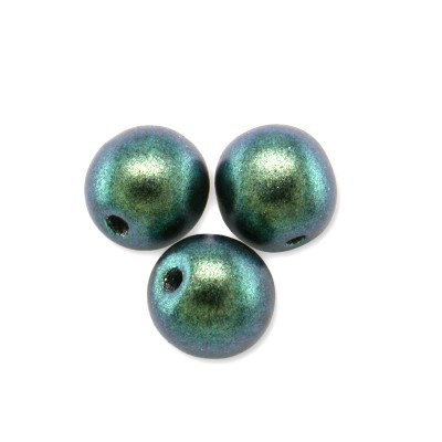 Teal-Green Iridescent Metallic coated 6mm round Czech glass druk beads