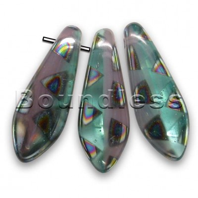 Teal & Opaque lilac Peacock 5x16mm dagger bead