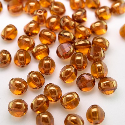Topaz 8mm Tricon Cut, Golden Finished Fire Polished Glass Bead