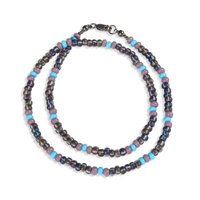 Tor - Traditional Metallic Iris, Matt Striped bead - Czech Glass Bead Necklace.