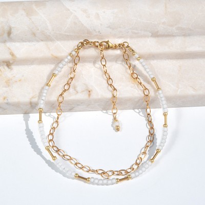 White lined Czech Glass - Essence Bracelet