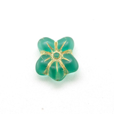 Zircon Matt Flower, with gold detailing, 14/12mm Pressed Czech Glass Bead
