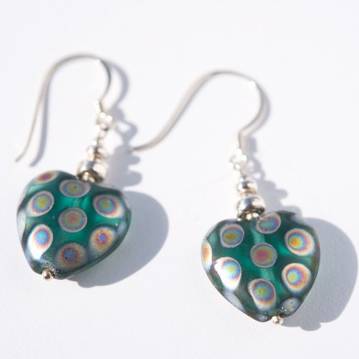 Zircon Peacock Heart Bead Earrings