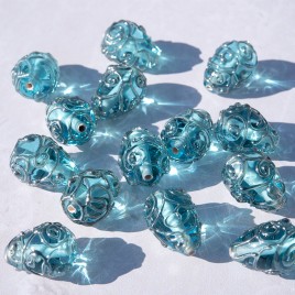 Aqua 12x8mm Spiral Drop Czech Glass Lampwork Bead