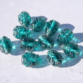 Ceramic 12x8mm Spiral Drop Czech Glass Lampwork Bead