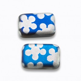 Strong Blue flower 12x8mm matt metallic rectangle Czech Glass Bead.