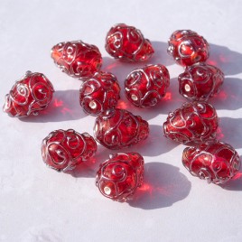 Poppy Red 12x8mm Spiral Drop Czech Glass Lampwork Bead