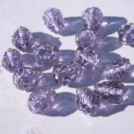 Violet 12x8mm Spiral Drop Czech Glass Lampwork Bead