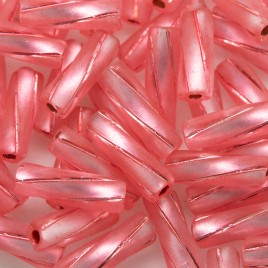 50 Gms 10x3.5mm Preciosa Czech glass bugle bead Deep Rose Pink silver lined matt with a shiny spiral stripe