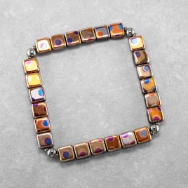 Hip Square Amber Gold Stretchy Bracelet with .925 Black Finish detailing.