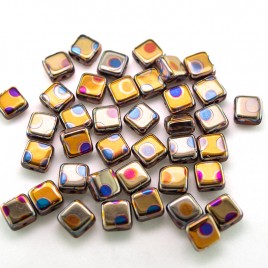 Amber Gold 6x6mm Square Czech Glass Bead