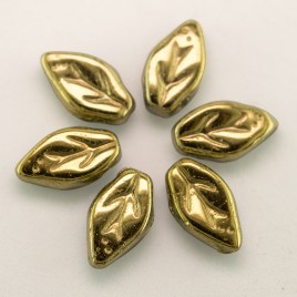 Amber wavy leaf 10x6mm glass bead.