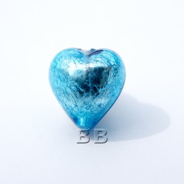 Aquamarine Heart 12mm Silver Foil Czech glass Lampwork Bead