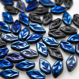 Azure wavy leaf 10x6mm glass bead.