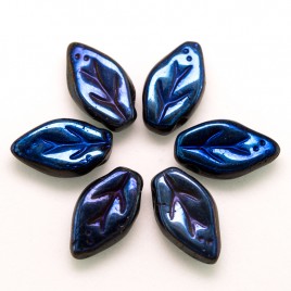 Azure wavy leaf 10x6mm glass bead.