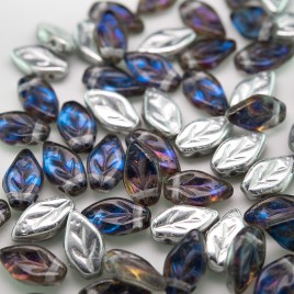 Bermuda Blue wavy leaf 10x6mm glass bead.