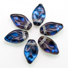 Bermuda Blue wavy leaf 10x6mm glass bead.