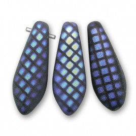 Black matt glass dagger bead mini square Peacock 5x16mm - Retail system