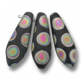 Black matt glass dagger bead Multicoloured spotted Peacock 5x16mm