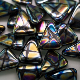 Black Peacock Triangle 15x19mm Pressed Glass Bead - Retail system