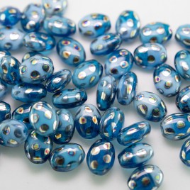 Blue Astor mixed Glass Peacock Beetle 7x9mm Pressed Czech Glass Bead