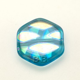 Blue Pearl Hexagon 17mm Pressed Czech Glass Bead - Retail system