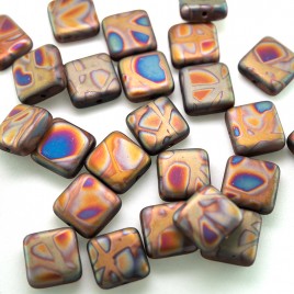 Bronze Flair Peacock Matt 10x10mm Square Czech Glass Bead