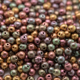 Brushed Mixed Copper metallic 4mm round Czech glass druk beads
