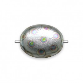 Brushed Silver with Peacock 12x9mm Beetle Pressed Czech Glass Bead