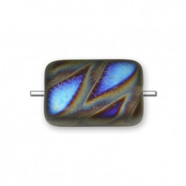 Burro Peacock Rectangular 12x8mm Pressed Glass Czech Bead