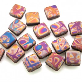 Byzantium Peacock Matt 10x10mm Square Czech Glass Bead