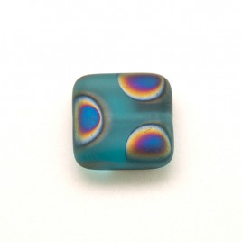 Ceramic Peacock Matt Square 10x10mm Pressed Czech Glass Bead