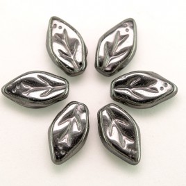 Chrome metallic (full coated) wavy leaf 10x6mm glass bead.