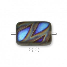 Clear Coppery Peacock Rectangular Matt 12x8mm Pressed Glass Bead - Retail system