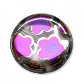 Clear Flower Peacock  Disc 17mm Pressed Czech Glass Bead
