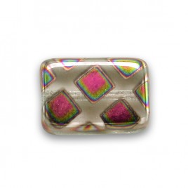 Clear Peacock Rectangular 12x8mm Pressed Czech Glass Bead