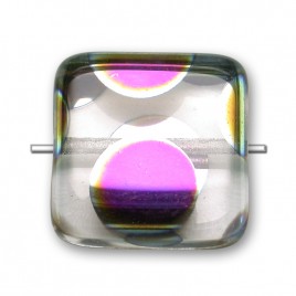 Clear Peacock Square 15x15mm pressed glass bead - Retail system