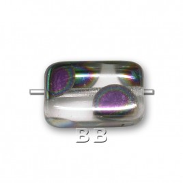 Clear Rainbow Peacock Rectangular 12x8mm Pressed Czech Glass Bead - Retail system